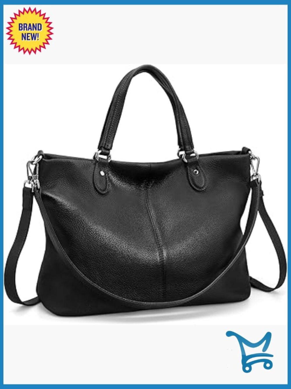 Genuine Leather Tote Bag with Crossbody Strap, Zipper Closure, 5 Pockets